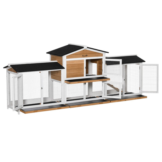 Rabbit Hutch, 2-Tier Guinea Pig Hutch, w/ Two Runs, Pull-Out Tray