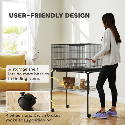 Bird Cage with Divider, 4 Wooden Perches, Slide Out Tray, Black