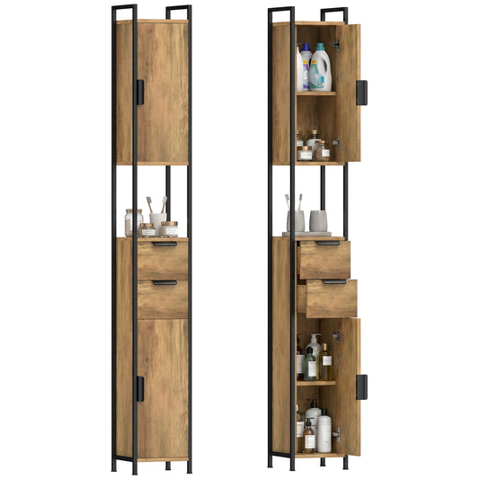 Freestanding Bathroom Cabinet with Drawers and Shelves, Brown