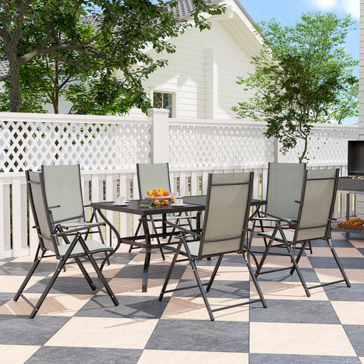 7 PCs Garden Dining Set, Folding Chairs and Metal Top Table, Khaki