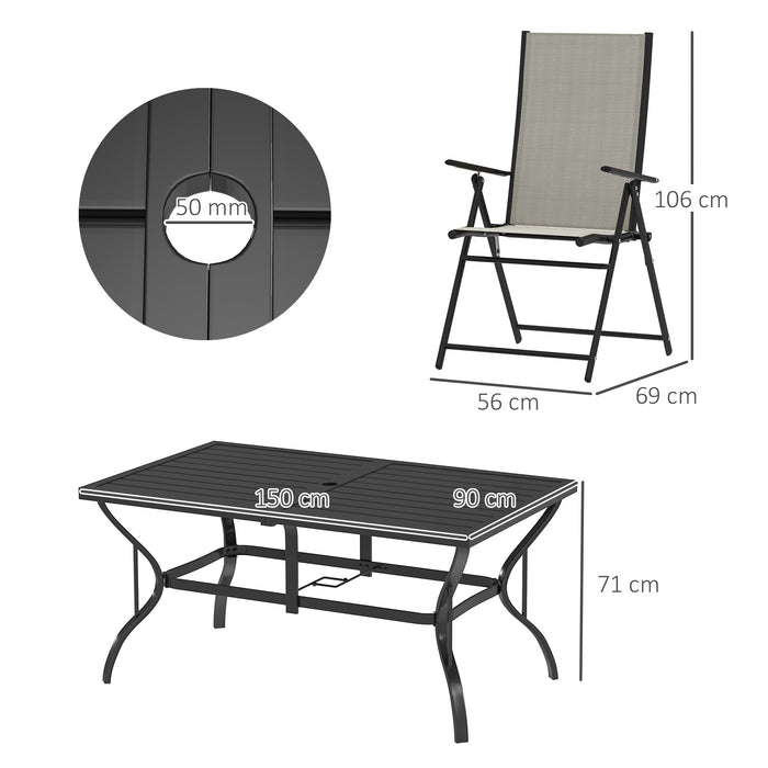 7 PCs Garden Dining Set, Folding Chairs and Metal Top Table, Khaki