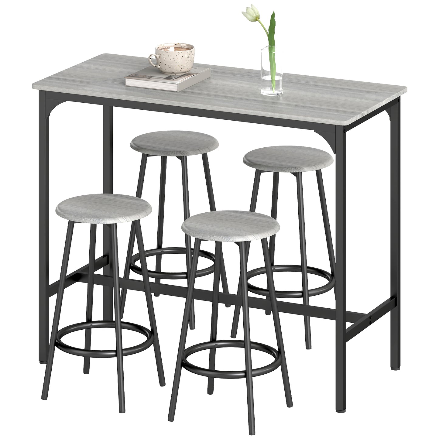 5 Piece Bar Table and Stools Set with Metal Frame Grey
