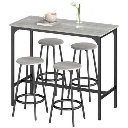 5 Piece Bar Table and Stools Set with Metal Frame Grey