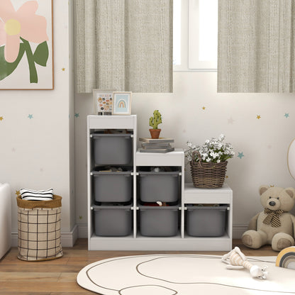 3-Layer Kids Toy Storage Unit with 6 Removable Bins, Grey
