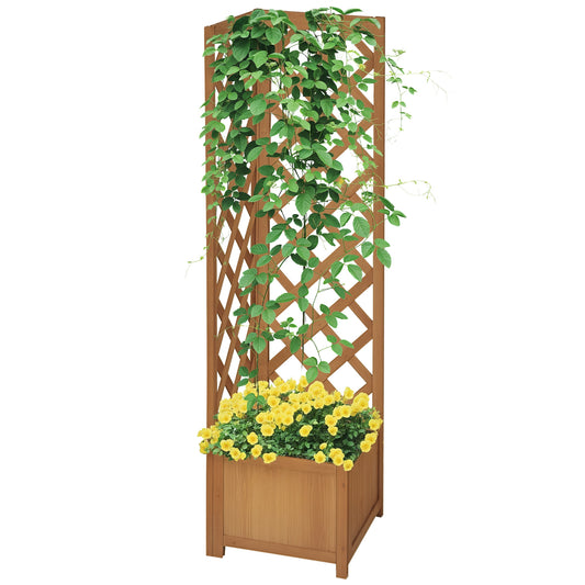 Wooden Planter with Corner Trellis, Raised Garden Bed, Brown