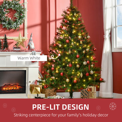 6ft Pre-Lit Christmas Tree Artificial Spruce Xmas Tree Warm White LED Holiday Décor with Metal Stand