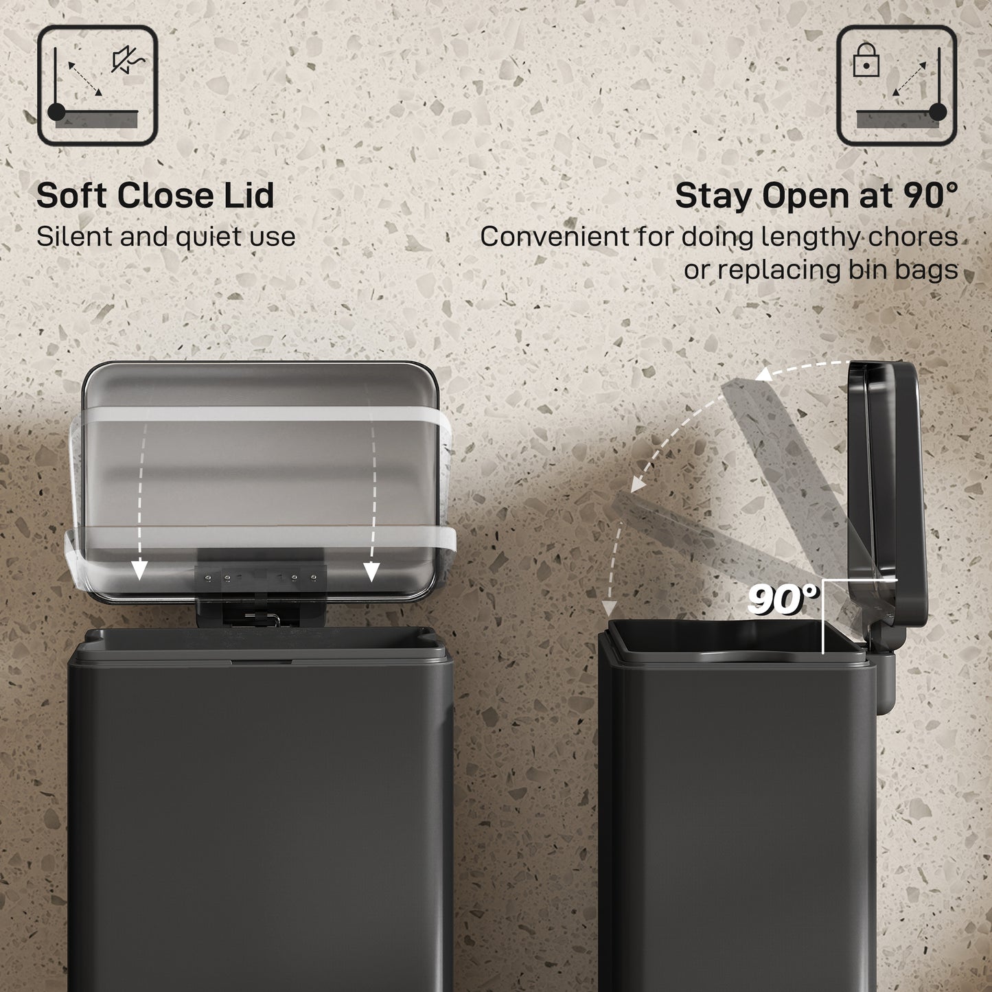 Pedal Bin with Soft-Close Lid, 20L Kitchen Bin for Home, Matte Black