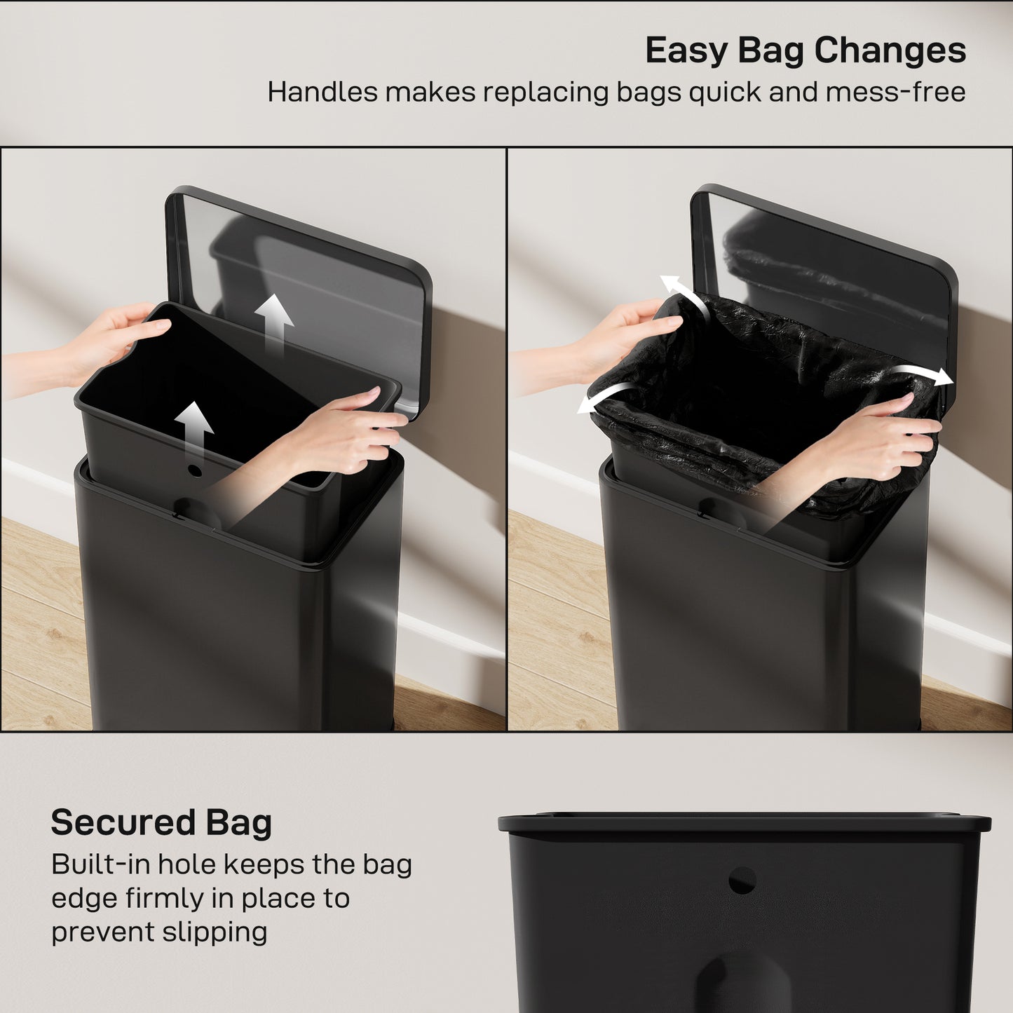 Pedal Bin with Soft-Close Lid, 20L Kitchen Bin for Home, Matte Black
