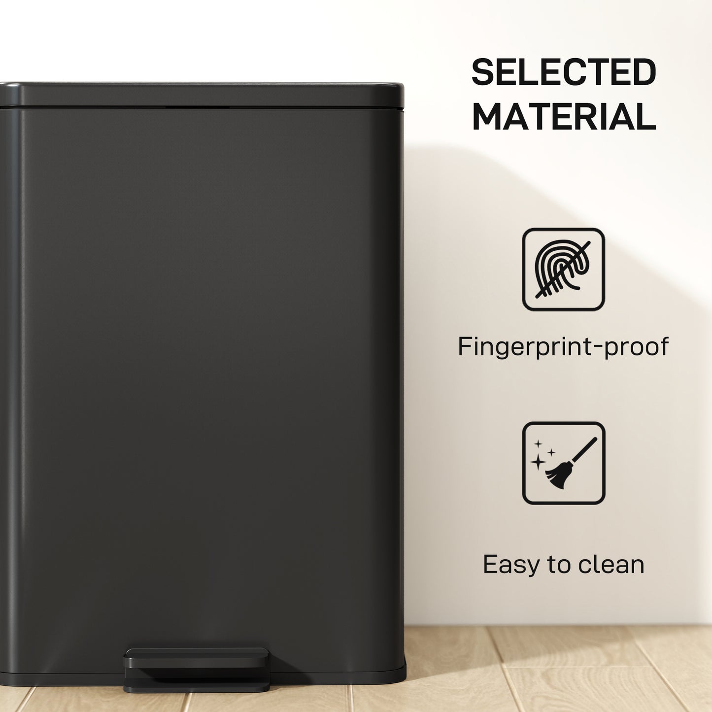Pedal Bin with Soft-Close Lid, 20L Kitchen Bin for Home, Matte Black