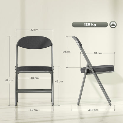 Folding Chairs Set of 4 with Cushioned Seat, Steel Frame, Dark Grey