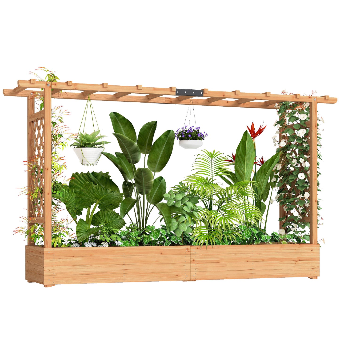 Raised Bed for Garden with Trellis, 200 x 44 x 113.5 cm, Natural