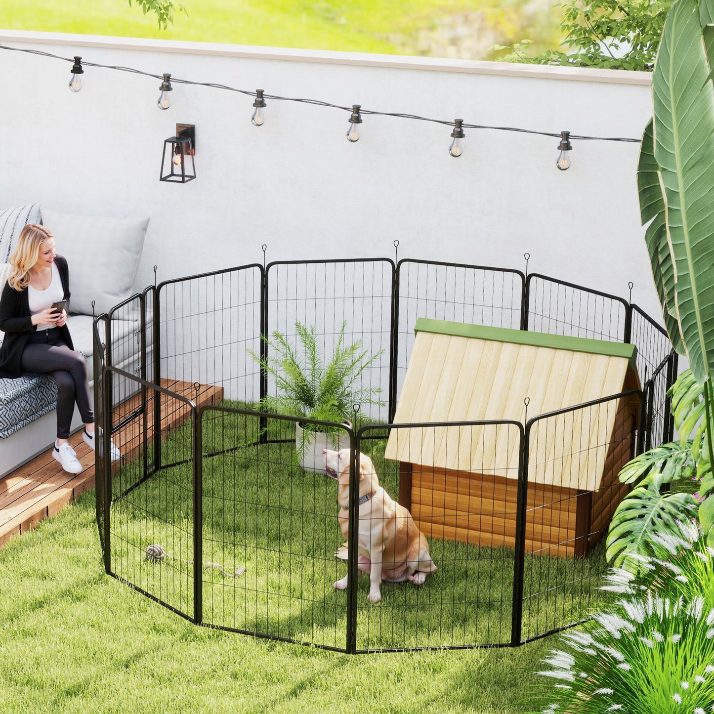 Dog Crate Furniture with Anti-Chew Resistant Mesh for Medium Dogs