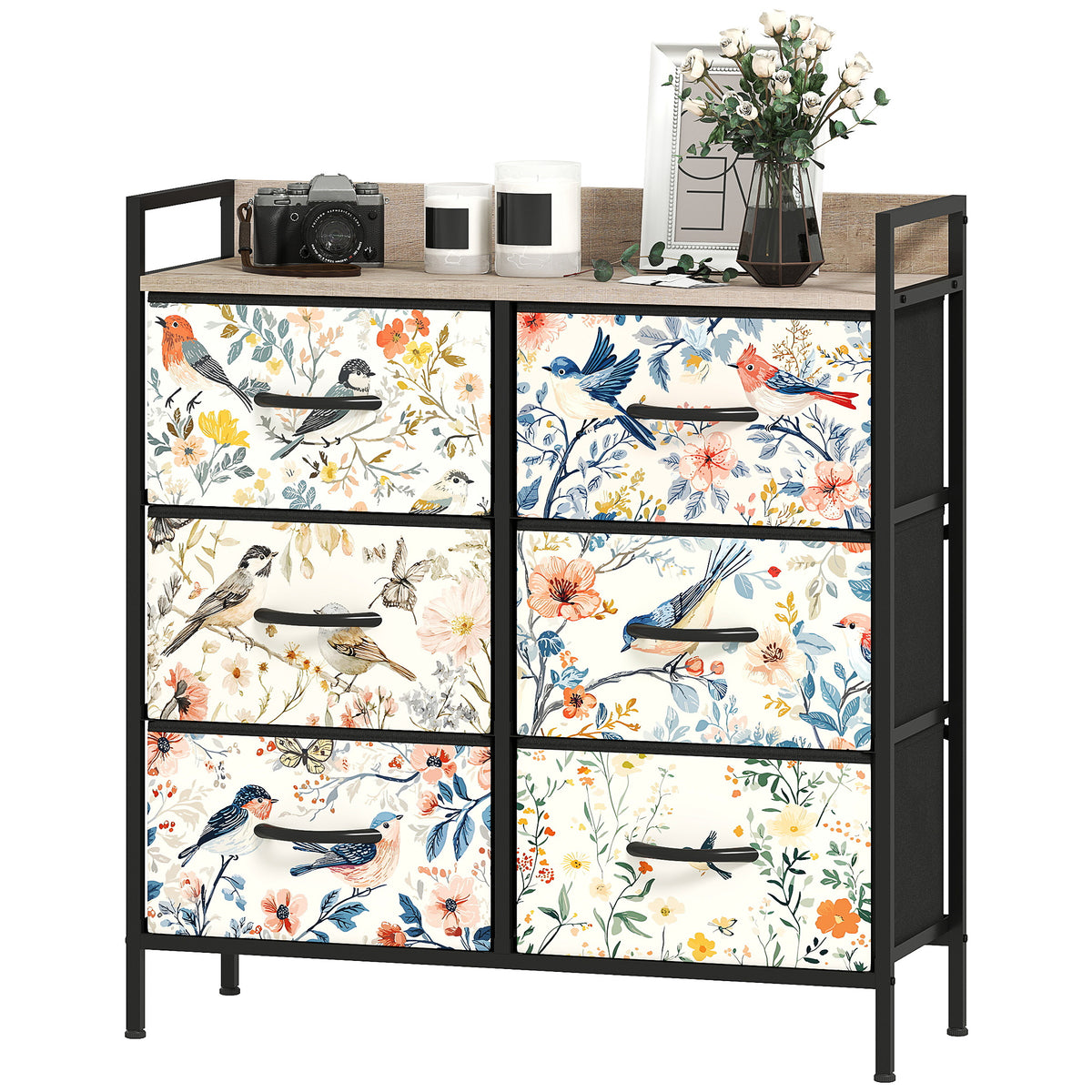 6-Drawer Chest of Drawers, Fabric Dresser, White