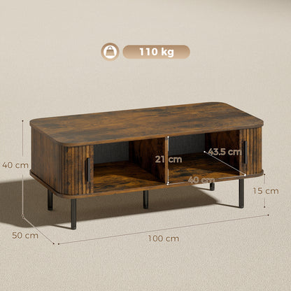 Coffee Table with Storage and Sliding Doors for Living Room, Brown