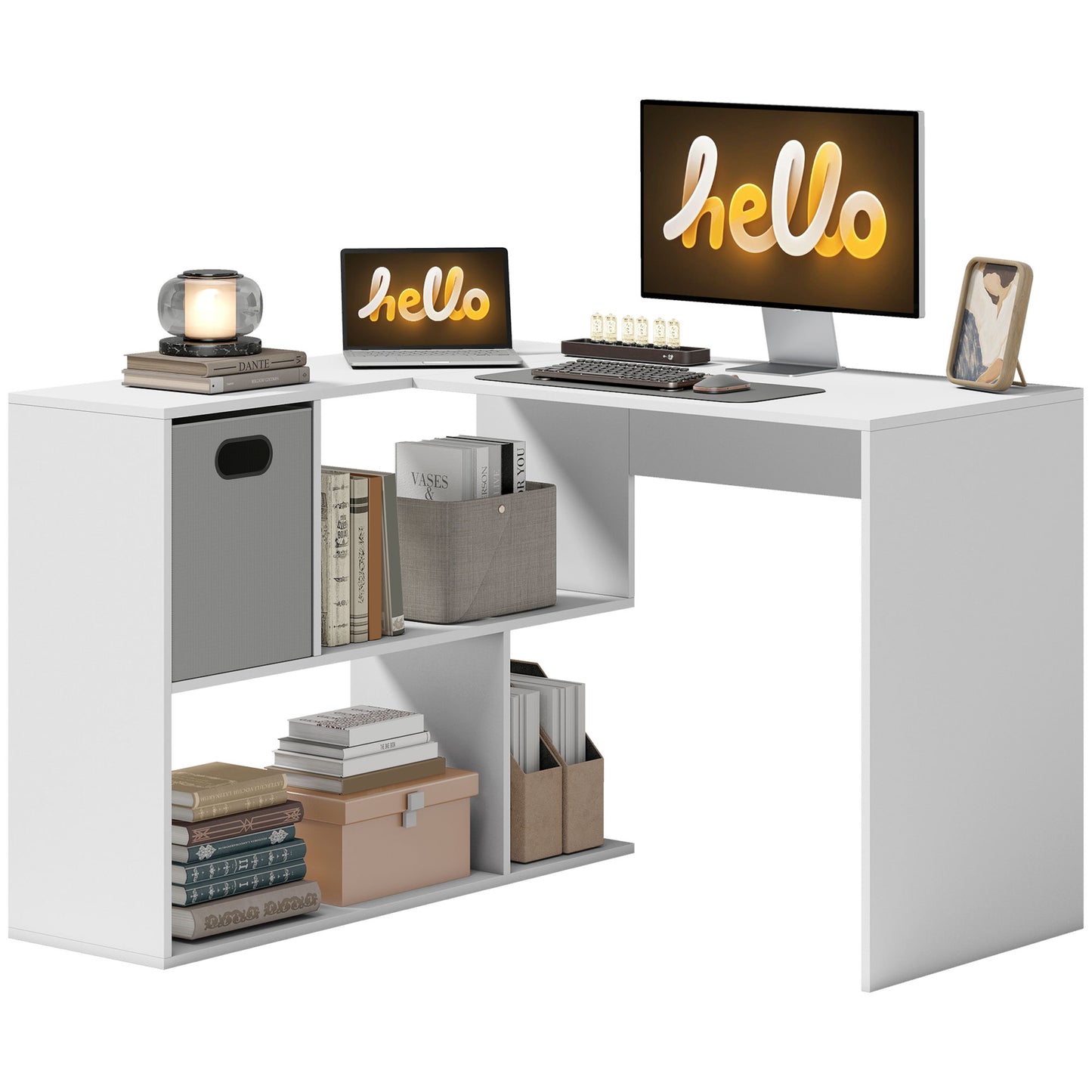 L Shaped Computer Desk, 110 x 100cm Reversible Corner Desk, White