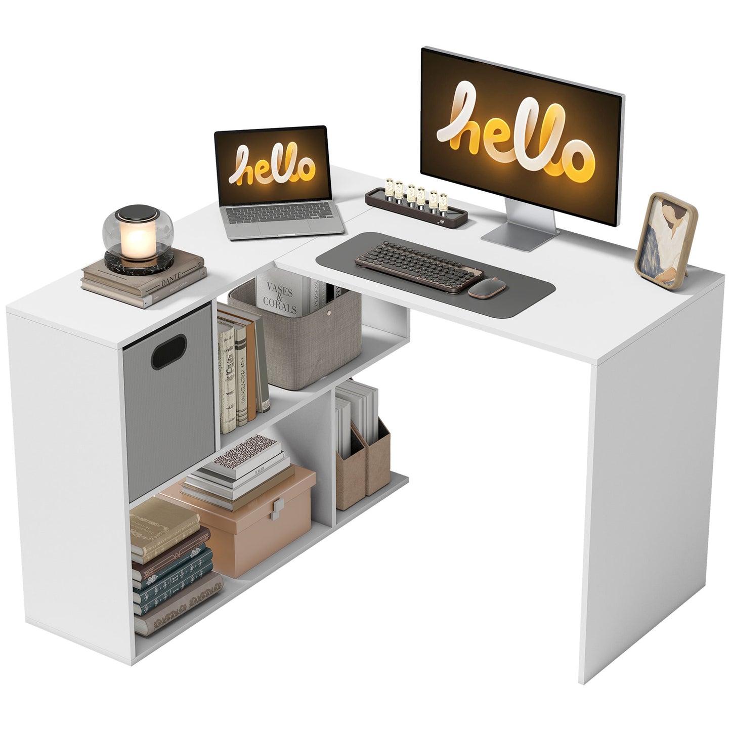 L Shaped Computer Desk, 110 x 100cm Reversible Corner Desk, White