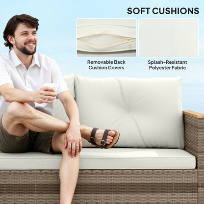 L Shaped Garden Conversation Chaise Lounge Furniture, Cream