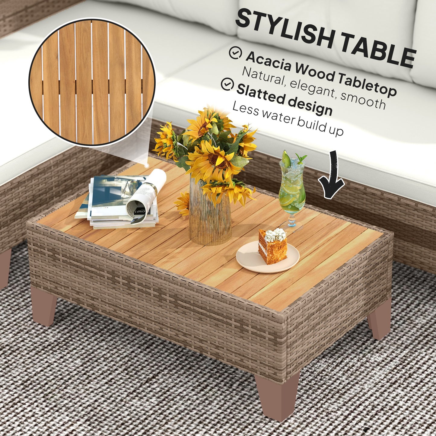 L Shaped Garden Conversation Chaise Lounge Furniture, Cream