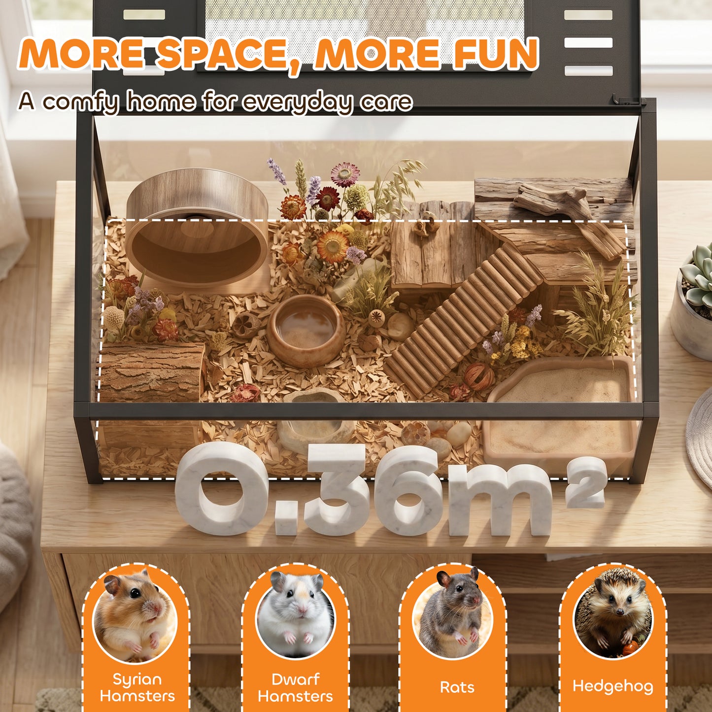 Hamster Cage, Chewproof Metal Rat Cage with Deep Base, Openable Top