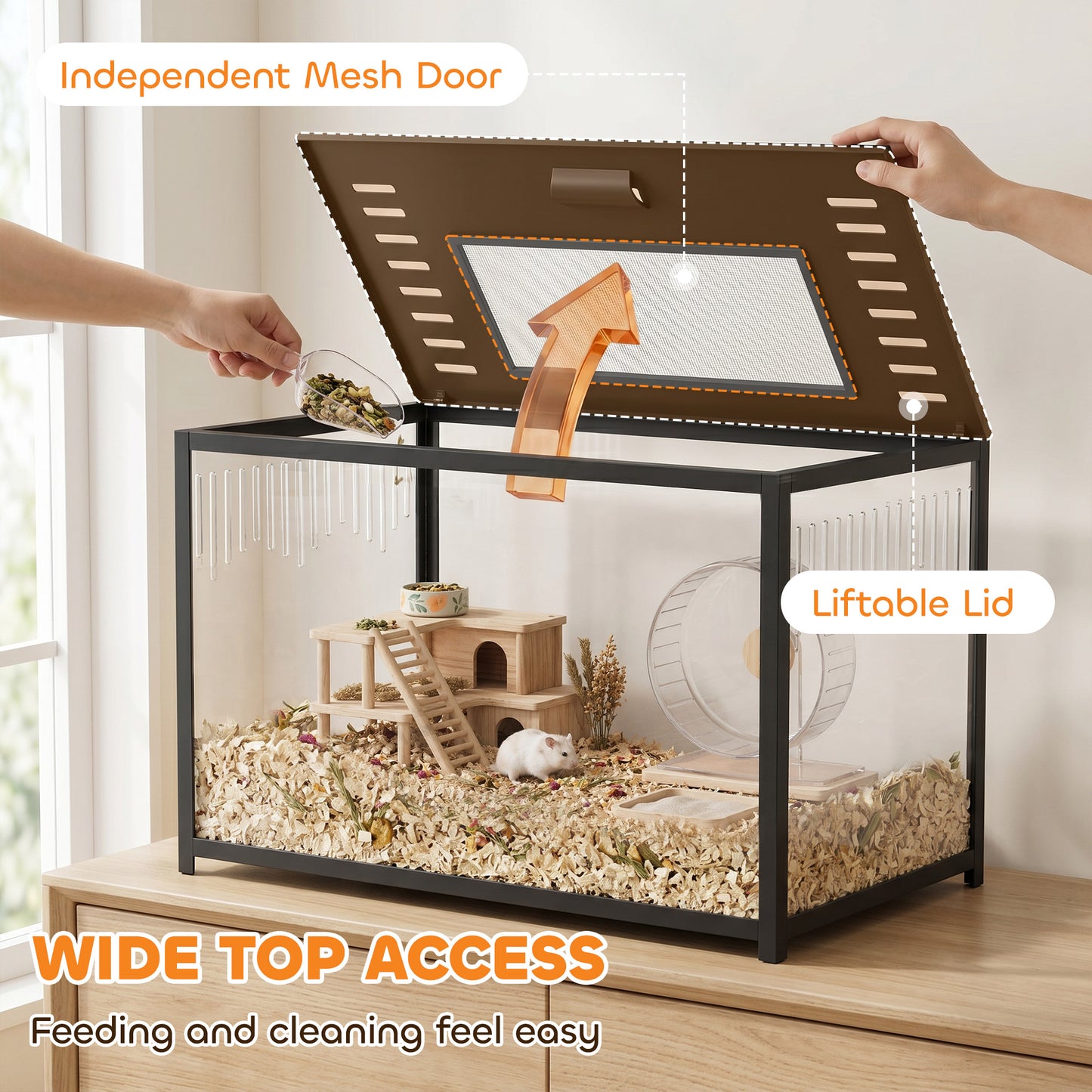 Hamster Cage, Chewproof Metal Rat Cage with Deep Base, Openable Top