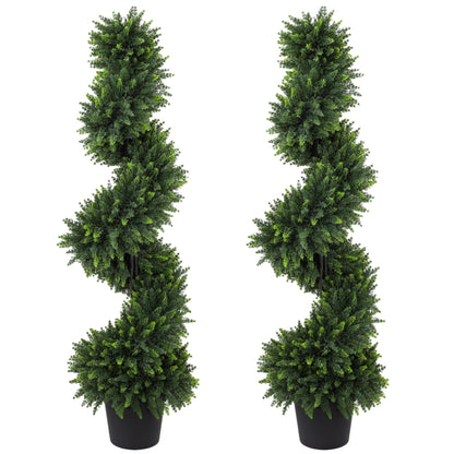 Set of 2 Artificial Cypress Topiary Tree, Spiral Topiary Tree with 700 Leaves, Fake Plants in Pot for Indoor Outdoor Decor, 120cm, Deep Green