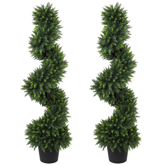 Set of 2 Artificial Cypress Topiary Tree, Spiral Topiary Tree with 700 Leaves, Fake Plants in Pot for Indoor Outdoor Decor, 120cm, Deep Green