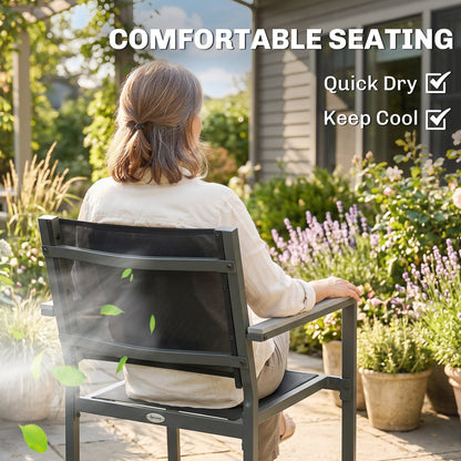 Garden Dining Set with Acacia Wood Table Top, Outdoor Table and Stackable Chairs Set for 6 with Texteline Seat, for Patio, Conservatory, Terrace, Grey