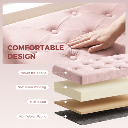 Velvet Upholstered Foldable Ottoman Footrest with Wood Legs, Pink