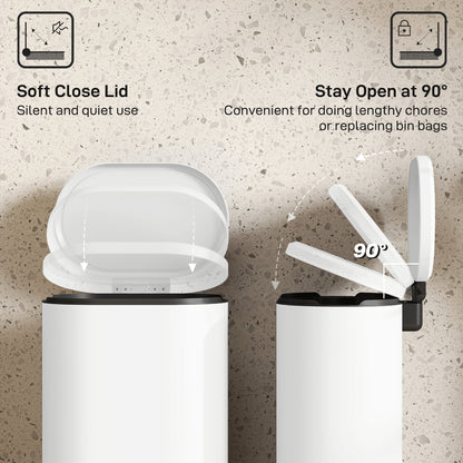 Slim Rectangular Pedal Bin with Soft-Close Lid, 30L Kitchen Bin Cream