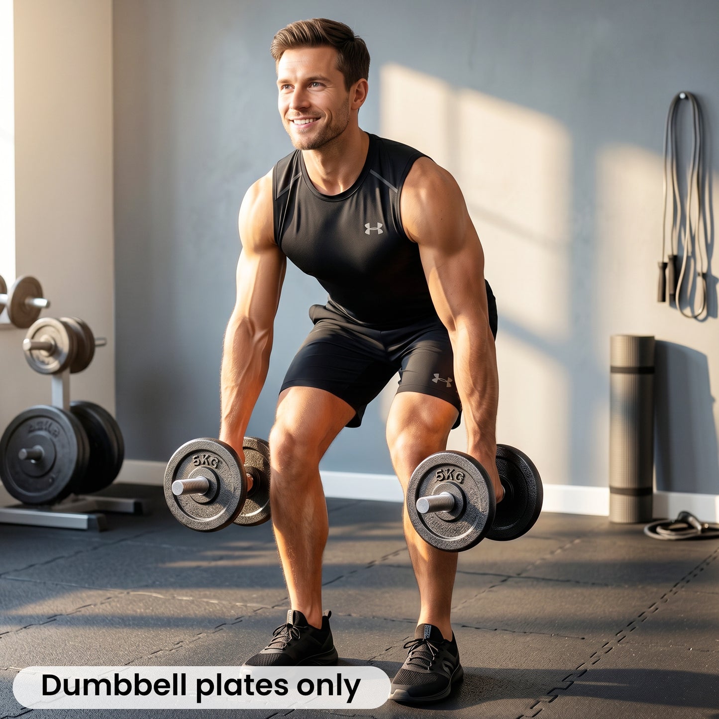 Weight Plates Set, 1"/2.5cm Weight Disc Pair, 4 x 5kg Metal Dumbbell/Barbell Plates for Weightlifting and Strength Training Home Gym Fitness Workout, Grey