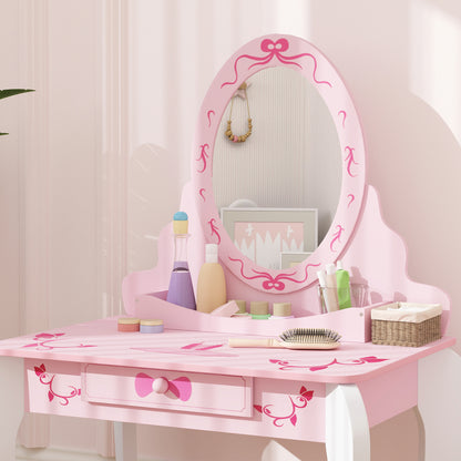 Kids Dressing Table Set, Two-Piece Children Vanity Table with Stool