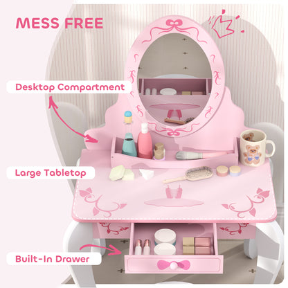 Kids Dressing Table Set, Two-Piece Children Vanity Table with Stool