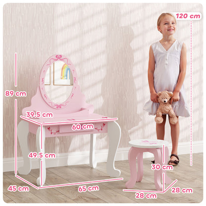 Kids Dressing Table Set, Two-Piece Children Vanity Table with Stool