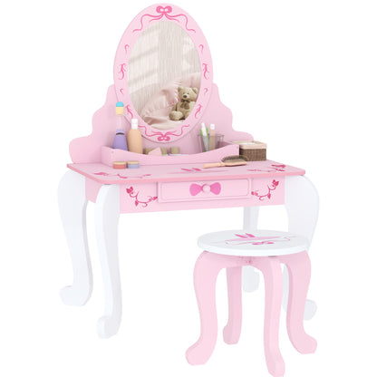 Kids Dressing Table Set, Two-Piece Children Vanity Table with Stool