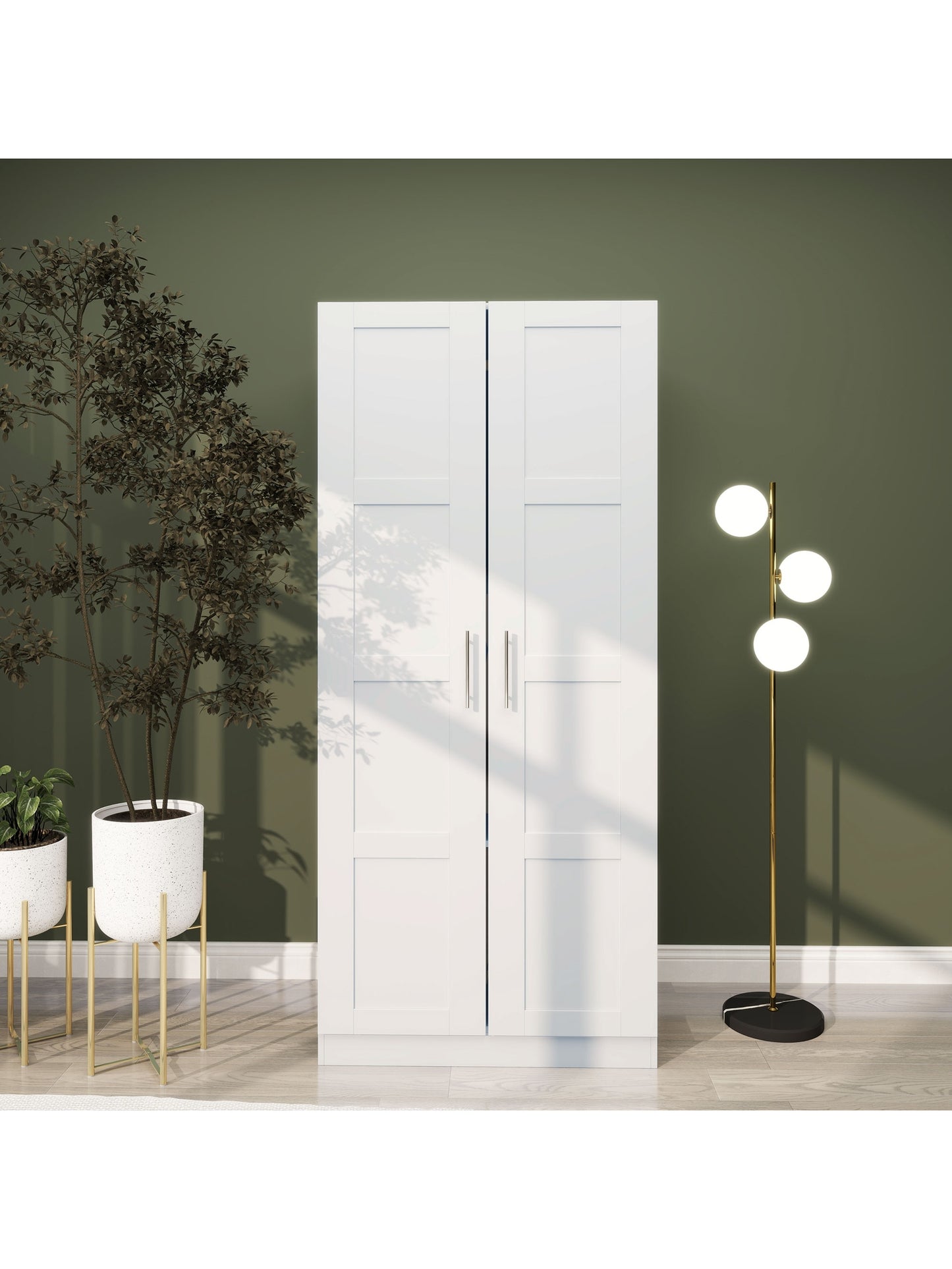 Wardrobe for Bedroom, Double Wardrobe with Hanging Rail, White