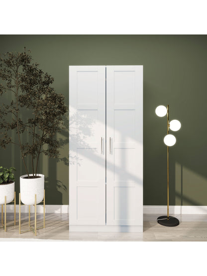 Wardrobe for Bedroom, Double Wardrobe with Hanging Rail, White