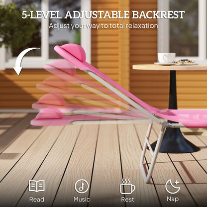 Adjustable Sun Bed Garden Lounger Recliner Relaxing Camping Pink