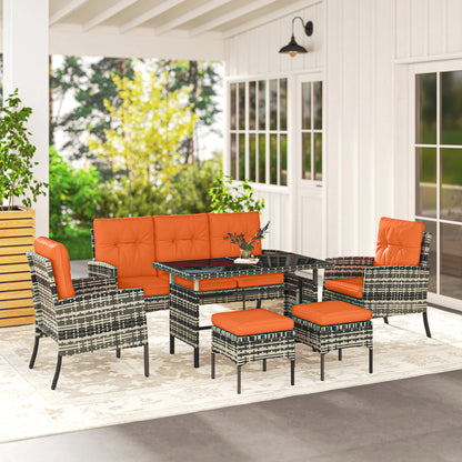 6 Pieces Rattan Garden Furniture Sofa Set with Cushions, Orange