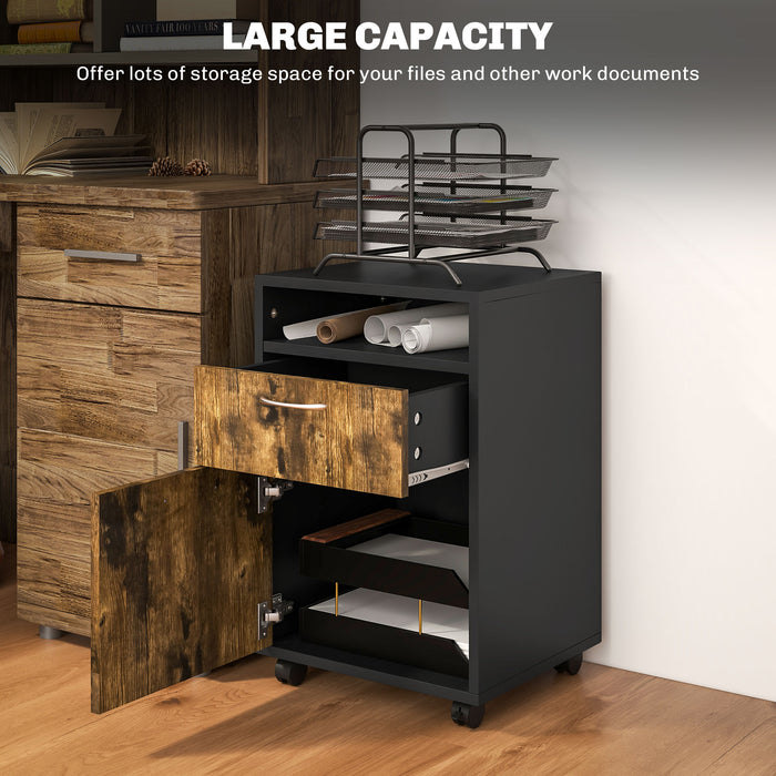 60cm Storage Cabinet with Drawers and Open Shelf, Rustic Brown