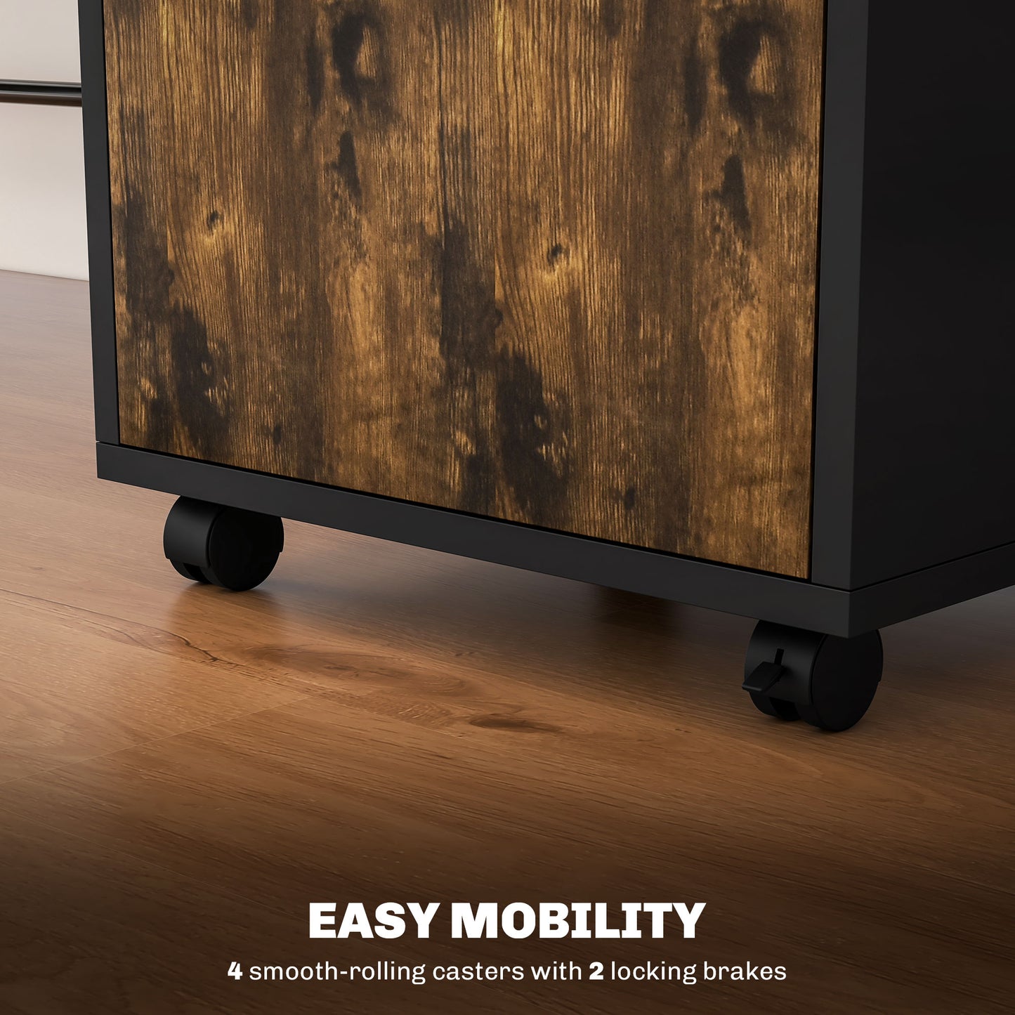 60cm Filing Cabinet with Drawers and Open Shelf, Rustic Brown