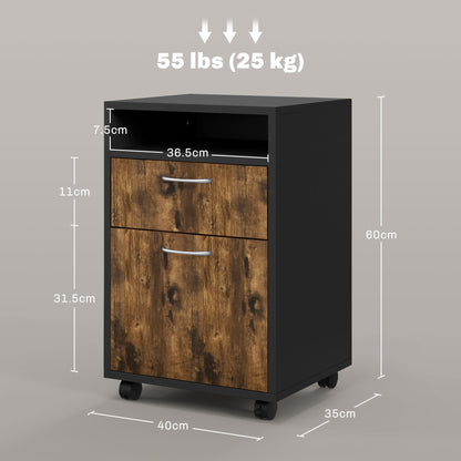 60cm Filing Cabinet with Drawers and Open Shelf, Rustic Brown