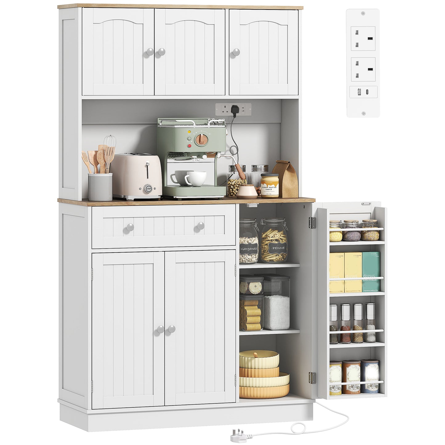 Pantry Storage Cabinet with Adjustable Shelves and 4 Door Racks