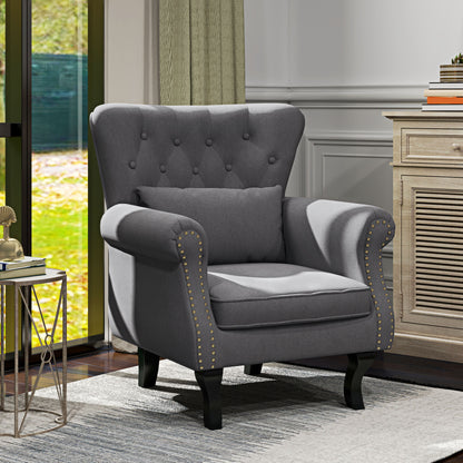 Wingback Armchair, Chesterfield-style Accent Chair, Dark Grey