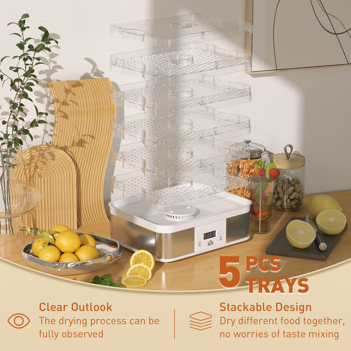 5 Tier Food Dehydrator, 245W for Drying Fruit, Meat, Vegetable, White