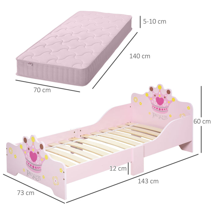 Kids Wooden Princess Crown & Flower Single Bed Safety Side Rails Slats