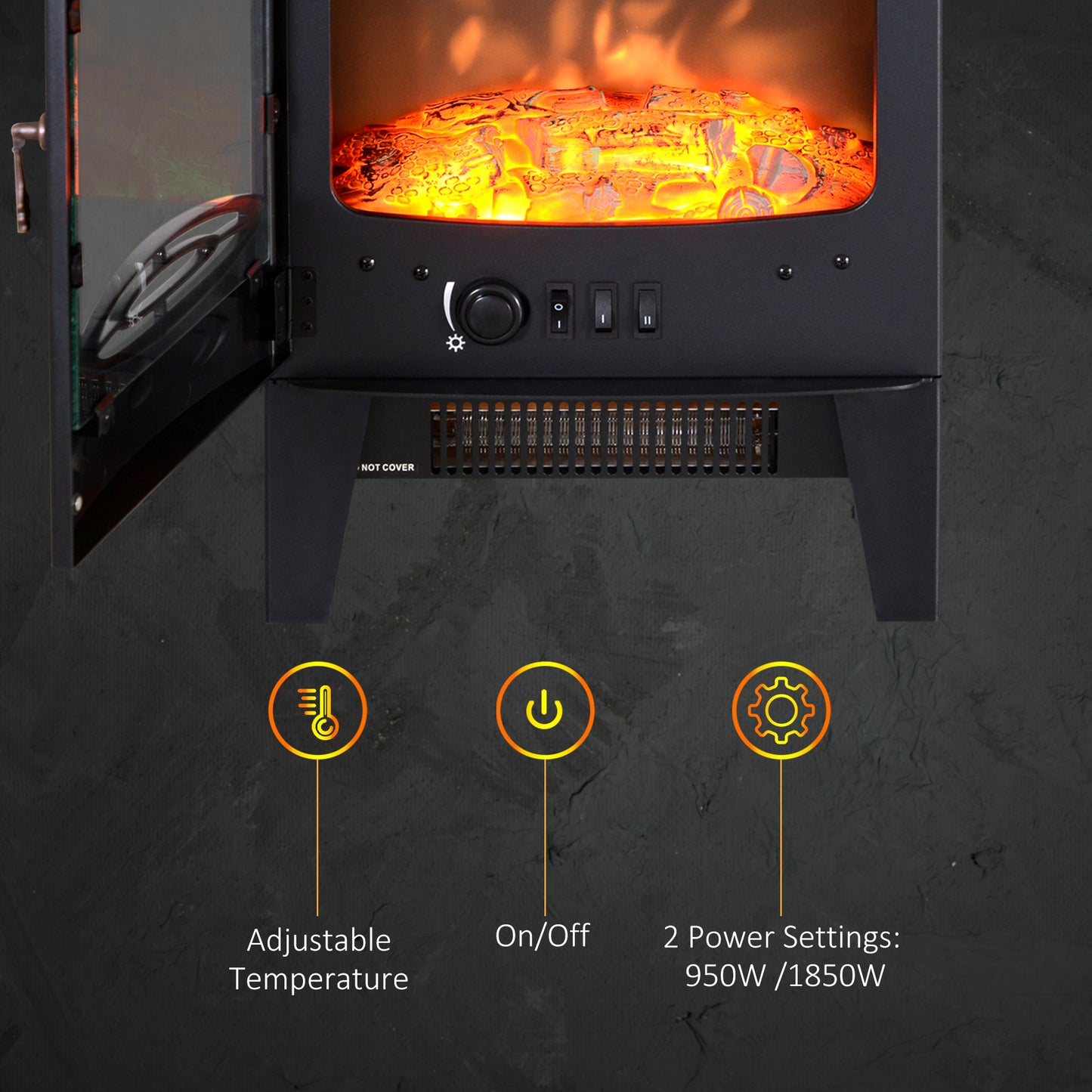 Electric Fireplace Freestanding w/Realistic Flame Effect, Black