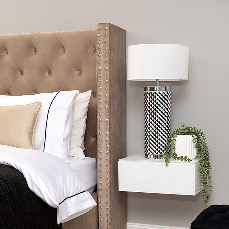 Inga White Glass Floating Bedside Table