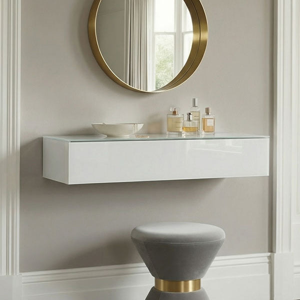 Inga White Glass Floating Console Table