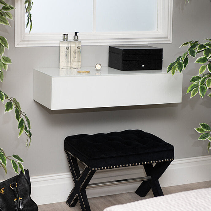 Inga White Glass Floating Console Table