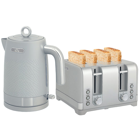 Kettle and Toaster Set with 3000W Rapid Boil, 4 Slice Toaster, Grey